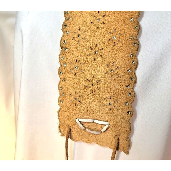 Trio of Boho Tie Back Belts White Cutout Studded Leather, Macrame and Denim main image 16